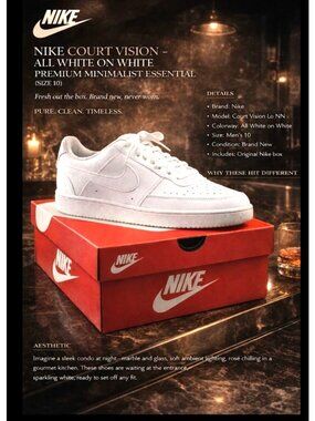 Nike Court Vision Lo NN All White on White Men's Size 11.5 Brand New In Box